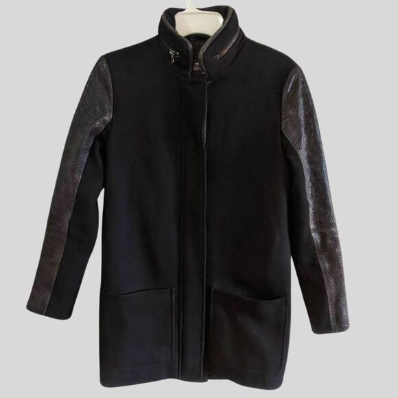 Mackage Moto Coat Jacket Women's Size XS Black Wool Leather Winter Quilted Chic - Picture 2 of 16